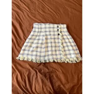 Zara Yellow Plaid Tweed Mini Skirt
